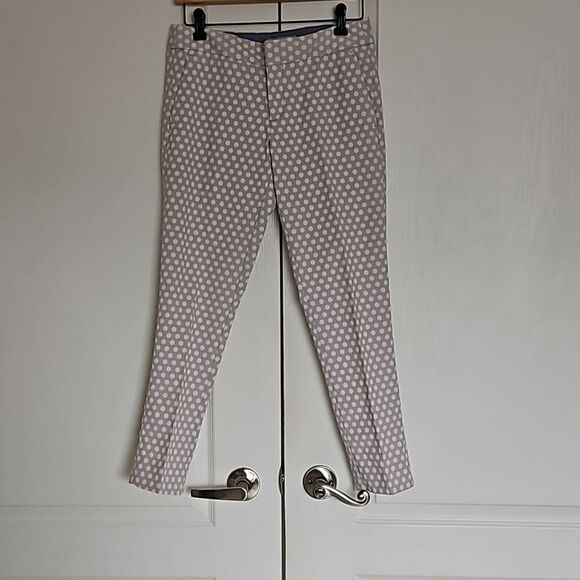 Banana Republic Women's Jacquard Polka Dot Ankle Pants Cream & White Size 2 - Picture 2 of 16